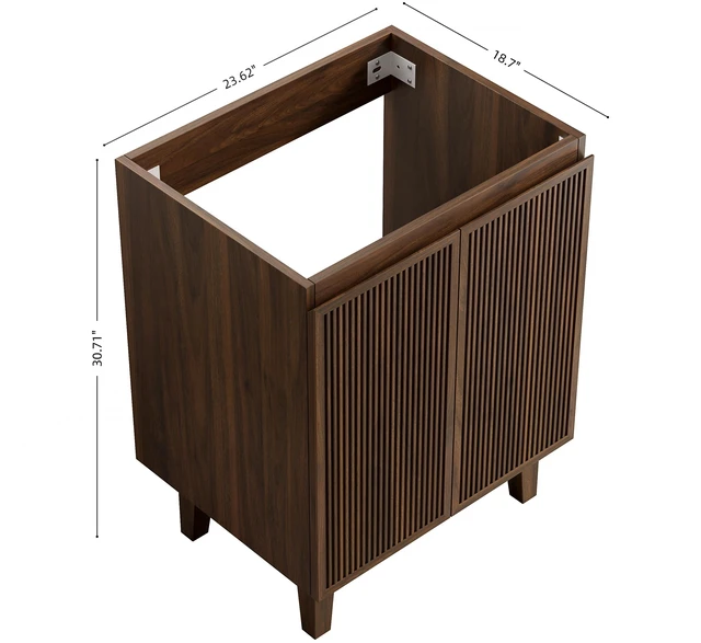 Alt view image 4 of 5 - 24 Inch Freestanding Vanity Base Only, Striped Doors Disassembled Sink Faucet and Drain Not Included Color, Walnut