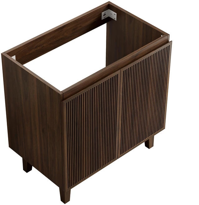 Alt view image 2 of 5 - 30 Inch Ffreestanding Vanity Base Only, Striped Doors Disassembled Sink Faucet and Drain Not Included Color, Walnut