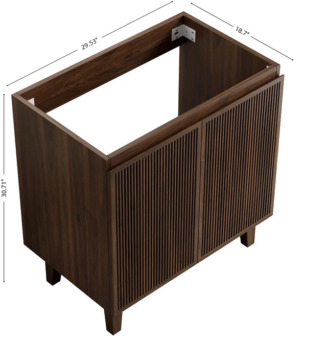 Alt view image 4 of 5 - 30 Inch Ffreestanding Vanity Base Only, Striped Doors Disassembled Sink Faucet and Drain Not Included Color, Walnut