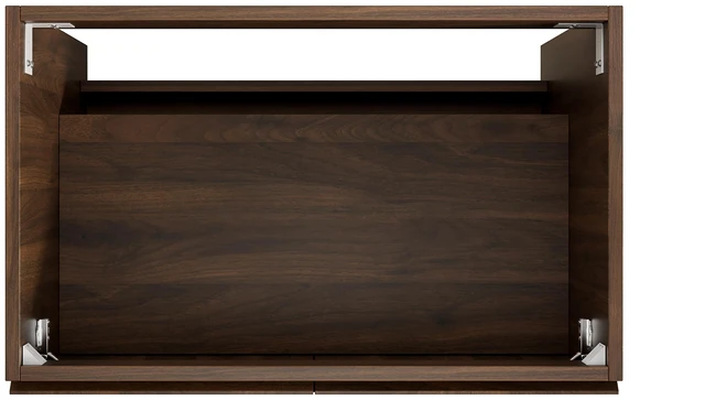 Alt view image 3 of 5 - 30 Inch Ffreestanding Vanity Base Only, Striped Doors Disassembled Sink Faucet and Drain Not Included Color, Walnut