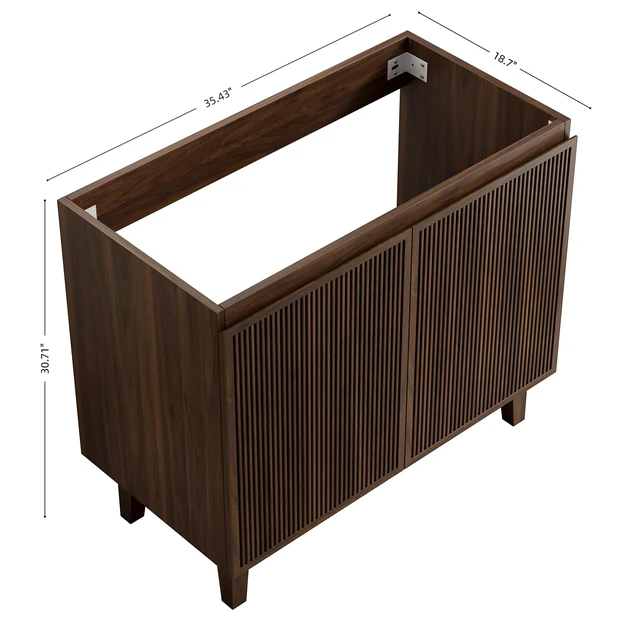 Alt view image 4 of 5 - 36 Inch Freestanding Vanity Base Only, Striped Doors Disassembled Sink Faucet and Drain Not Included Color, Walnut