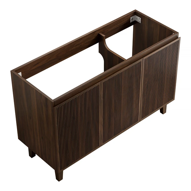 Alt view image 2 of 5 - 48 Inch Freestanding Vanity Base Only, Striped Doors Disassembled Sink Faucet and Drain Not Included Color, Walnut