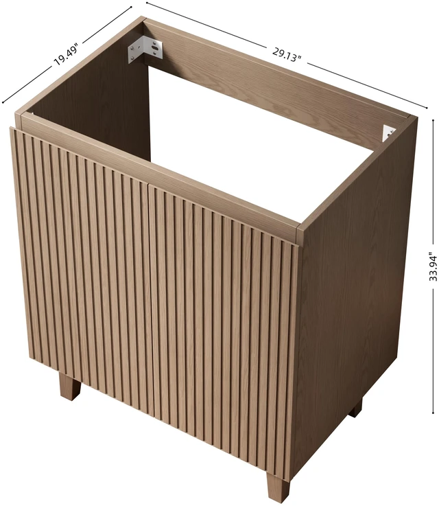 Alt view image 5 of 6 - 30 Inch Freestanding Storge Cabinet with Double Striped Doors, Basin and Top Faucet Drain Set and Sink Cover Heidelberg