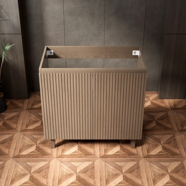 Alt view image 4 of 6 - 36 Inch Freestanding Storge Cabinet with Double Striped Doors, Basin and Top Faucet Drain Set and Sink Cover Heidelberg