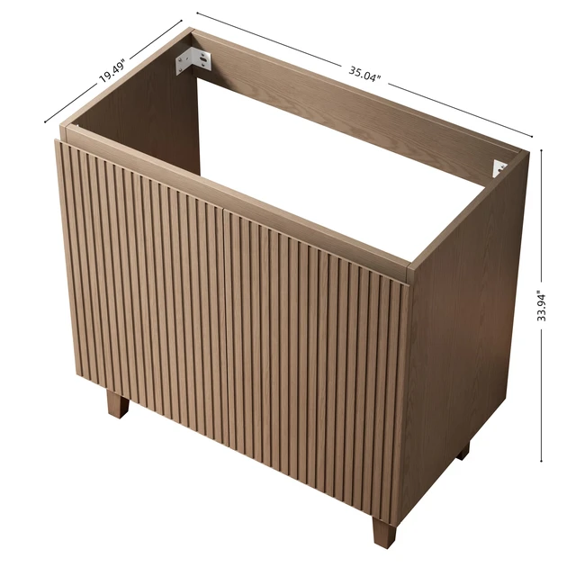 Alt view image 5 of 6 - 36 Inch Freestanding Storge Cabinet with Double Striped Doors, Basin and Top Faucet Drain Set and Sink Cover Heidelberg