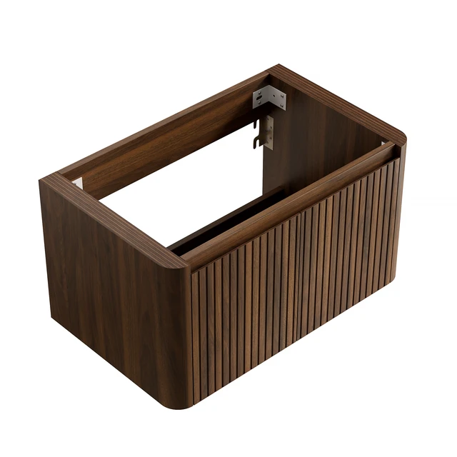 Alt view image 2 of 5 - 30 Inch Wall Mounted Plywood Storage Cabinet, Countertop Basin Faucet, Walnut, Vanities