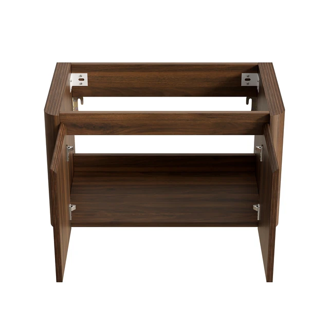 Alt view image 3 of 5 - 30 Inch Wall Mounted Plywood Storage Cabinet, Countertop Basin Faucet, Walnut, Vanities