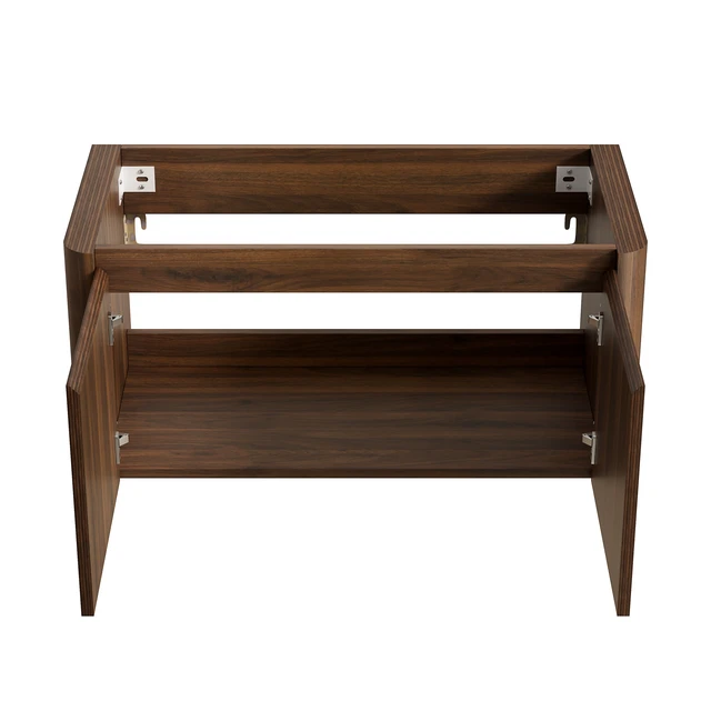 Alt view image 3 of 5 - 36 Inch Wall Mounted Plywood Storage Cabinet, Countertop Basin Faucet, Walnut, Vanities