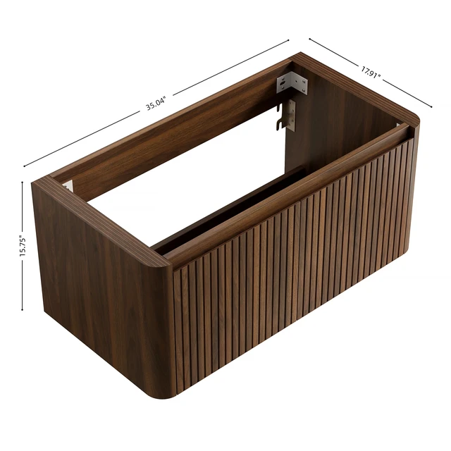 Alt view image 5 of 5 - 36 Inch Wall Mounted Plywood Storage Cabinet, Countertop Basin Faucet, Walnut, Vanities