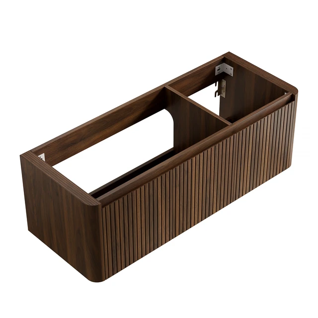 Alt view image 2 of 5 - 48 Inch Wall Mounted Plywood Storage Cabinet, Countertop Basin Faucet, Walnut, Vanities