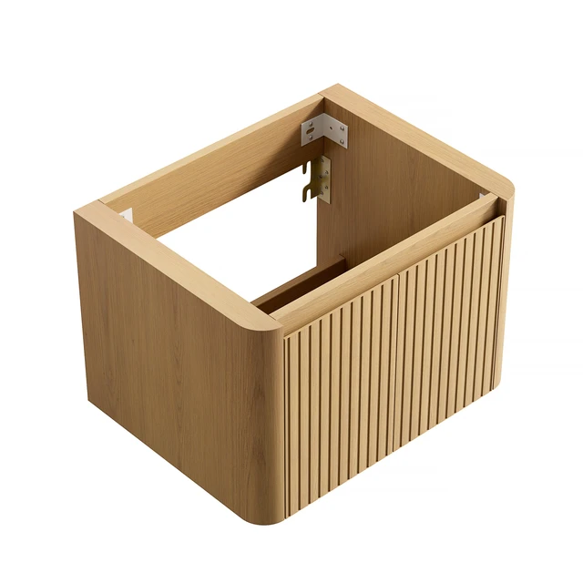 Alt view image 2 of 5 - 24 Inch Wall Mounted Corolla Plywood Storage Cabinet, Countertop Basin Faucet, Golden Oak, Vanities