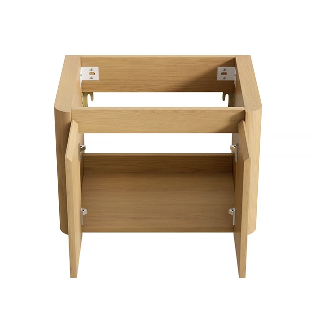 Alt view image 3 of 5 - 24 Inch Wall Mounted Corolla Plywood Storage Cabinet, Countertop Basin Faucet, Golden Oak, Vanities