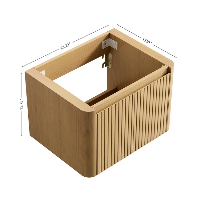 Alt view image 5 of 5 - 24 Inch Wall Mounted Corolla Plywood Storage Cabinet, Countertop Basin Faucet, Golden Oak, Vanities