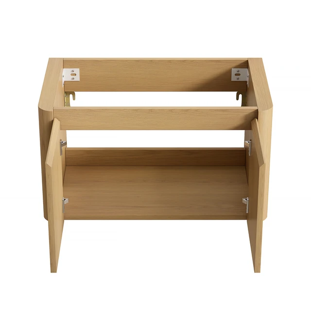 Alt view image 4 of 5 - 30 Inch Wall Mounted Corolla Plywood Storage Cabinet, Countertop Basin Faucet, Golden Oak, Vanities