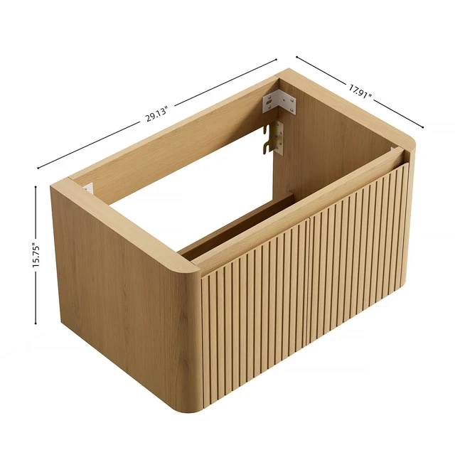Alt view image 5 of 5 - 30 Inch Wall Mounted Corolla Plywood Storage Cabinet, Countertop Basin Faucet, Golden Oak, Vanities