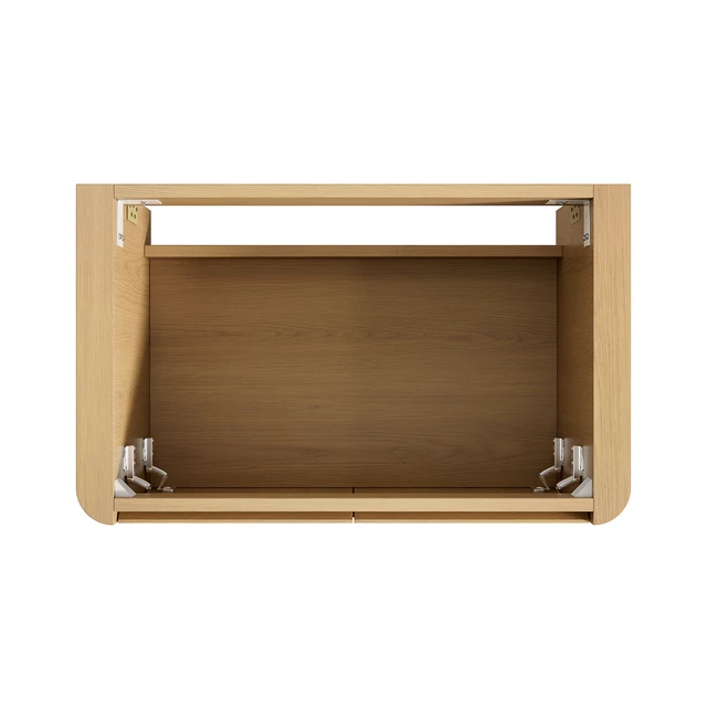 Alt view image 3 of 5 - 30 Inch Wall Mounted Corolla Plywood Storage Cabinet, Countertop Basin Faucet, Golden Oak, Vanities