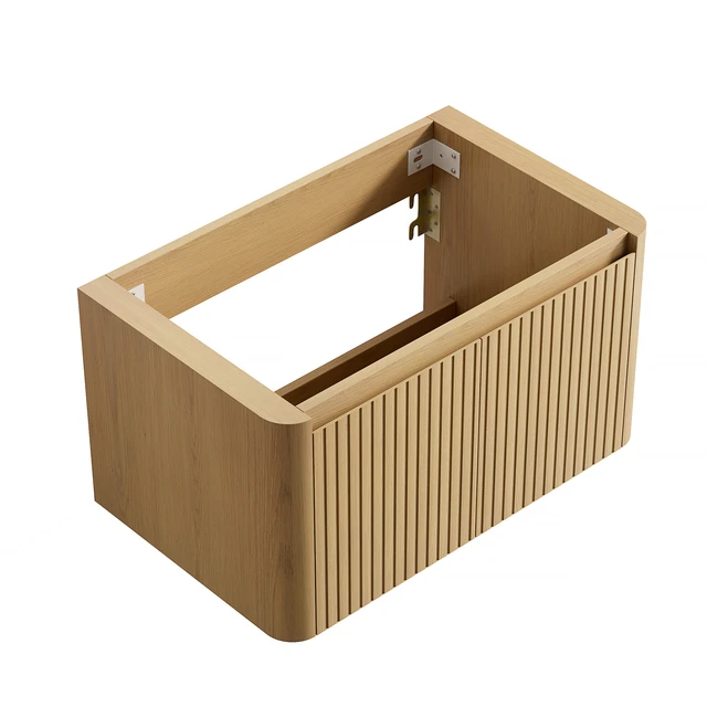 Alt view image 2 of 5 - 30 Inch Wall Mounted Corolla Plywood Storage Cabinet, Countertop Basin Faucet, Golden Oak, Vanities