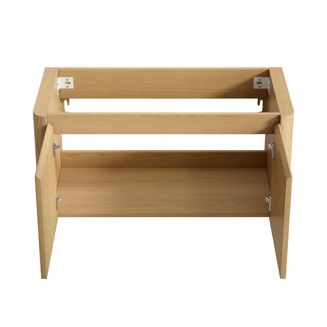 Alt view image 3 of 5 - 36 Inch Wall Mounted Corolla Plywood Storage Cabinet, Countertop Basin Faucet, Golden Oak, Vanities