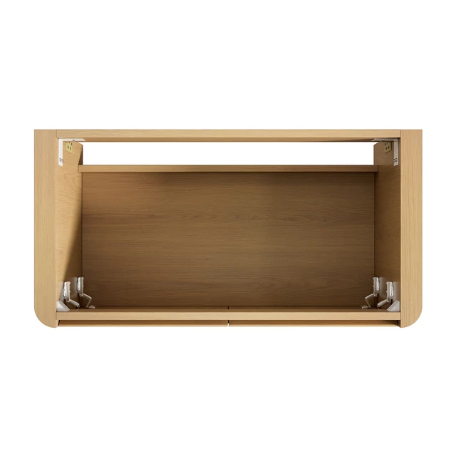 Alt view image 4 of 5 - 36 Inch Wall Mounted Corolla Plywood Storage Cabinet, Countertop Basin Faucet, Golden Oak, Vanities