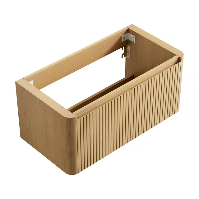 Alt view image 2 of 5 - 36 Inch Wall Mounted Corolla Plywood Storage Cabinet, Countertop Basin Faucet, Golden Oak, Vanities