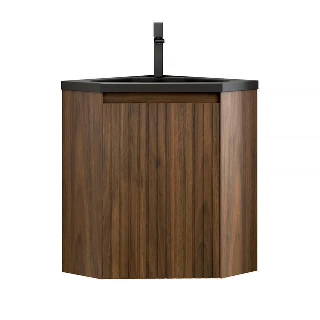 Alt view image 5 of 7 - 22 Inch Vanity and Sink, Wall-Mounted Floating Triangular Striped Plywood Storage Cabinet with One Door Integrated