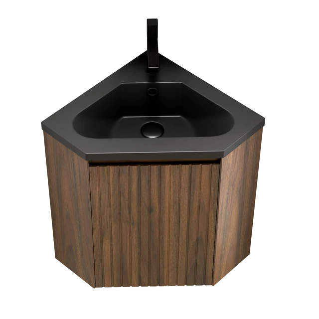 Alt view image 4 of 7 - 22 Inch Vanity and Sink, Wall-Mounted Floating Triangular Striped Plywood Storage Cabinet with One Door Integrated