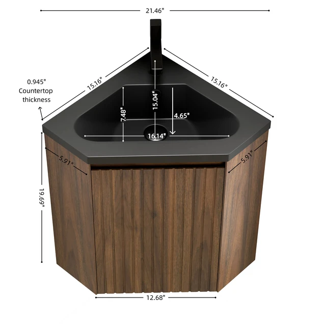 Alt view image 6 of 7 - 22 Inch Vanity and Sink, Wall-Mounted Floating Triangular Striped Plywood Storage Cabinet with One Door Integrated
