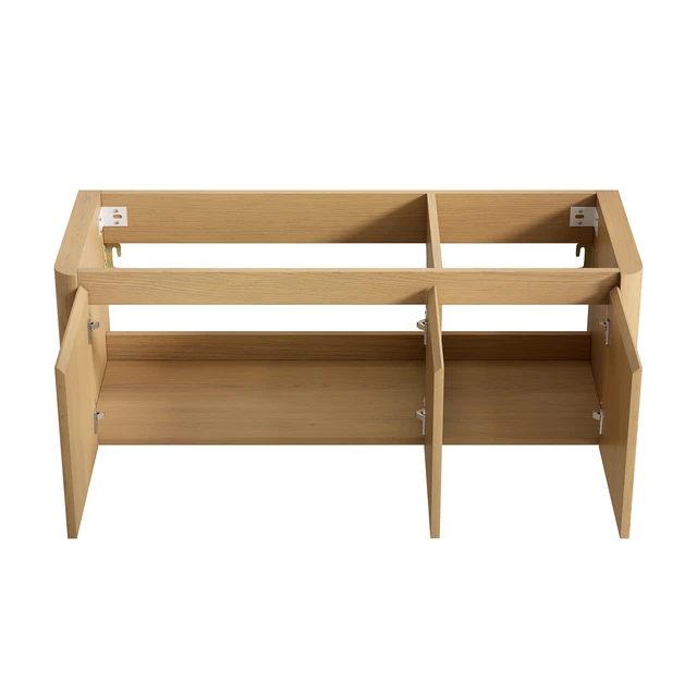 Alt view image 3 of 5 - 48 Inch Wall Mounted Corolla Plywood Storage Cabinet, Countertop Basin Faucet, Golden Oak, Vanities