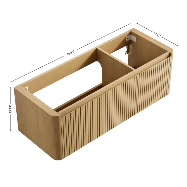 Alt view image 5 of 5 - 48 Inch Wall Mounted Corolla Plywood Storage Cabinet, Countertop Basin Faucet, Golden Oak, Vanities