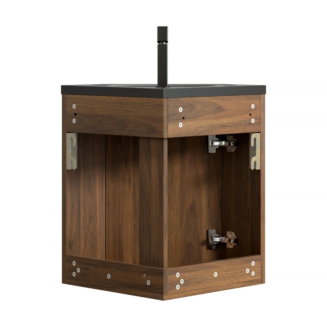 Alt view image 3 of 7 - 22 Inch Vanity and Sink, Wall-Mounted Floating Triangular Striped Plywood Storage Cabinet with One Door Integrated