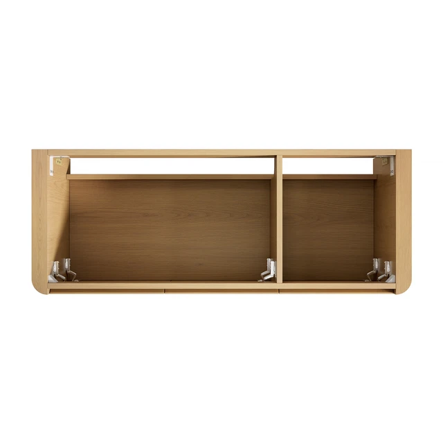 Alt view image 4 of 5 - 48 Inch Wall Mounted Corolla Plywood Storage Cabinet, Countertop Basin Faucet, Golden Oak, Vanities