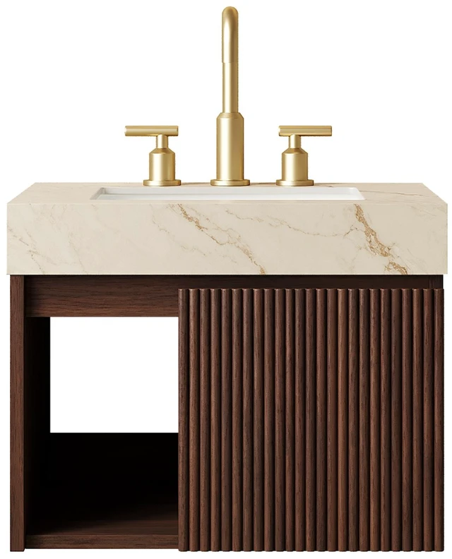 Alt view image 3 of 7 - 24 Inch Vanity and Sink, Floating Storage Cabinet Vein Sintered Stone Top and Ceramic Basin with Pre Drilled Faucet