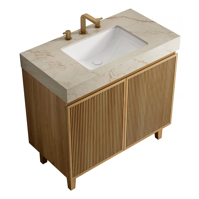 Alt view image 2 of 6 - 36 Inch Vanity and Sink, Freestanding Cabinet Vein Sintered Stone Top and Ceramic Basin with Pre Drilled Faucet Holes