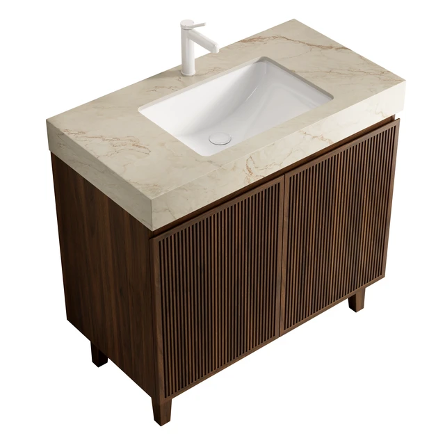 Alt view image 2 of 6 - 36 Inch Vanity and Sink, Freestanding Cabinet Vein Sintered Stone Top and Ceramic Basin with Pre Drilled Faucet Hole