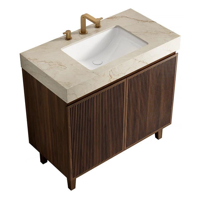 Alt view image 2 of 6 - 36 Inch Vanity and Sink, Freestanding Cabinet Vein Sintered Stone Top and Ceramic Basin with Pre Drilled Faucet Holes