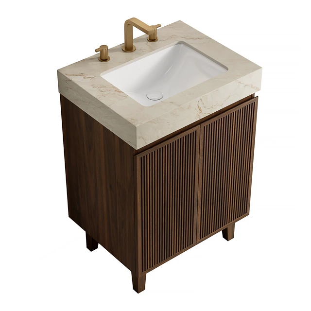 Alt view image 2 of 6 - 24 Inch Vanity and Sink, Freestanding Cabinet Vein Sintered Stone Top and Ceramic Basin with Pre Drilled Faucet Holes