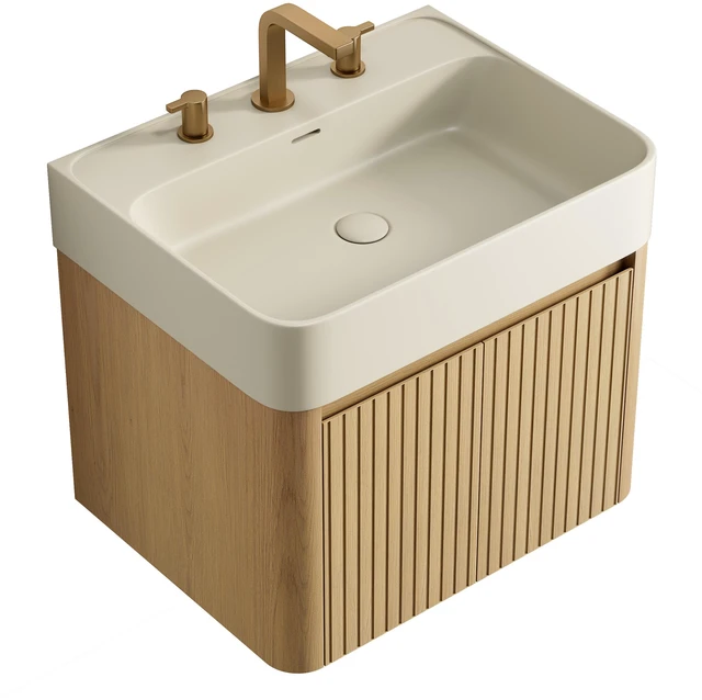Alt view image 4 of 6 - 24 Inch Vanity and Sink, Floating Storage Cabinet Solid Surface Integrated Basin with Pre Drilled Faucet Holes