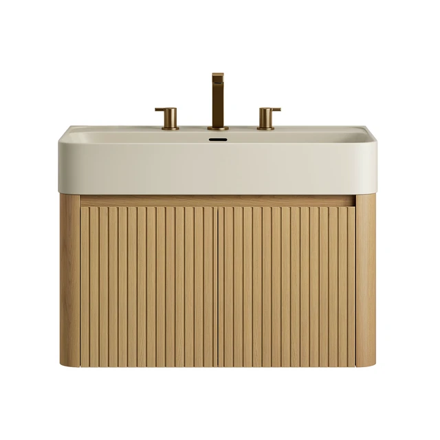 Alt view image 3 of 6 - 30 Inch Vanity and Sink, Floating Storage Cabinet Solid Surface Integrated Basin with Pre Drilled Faucet Holes
