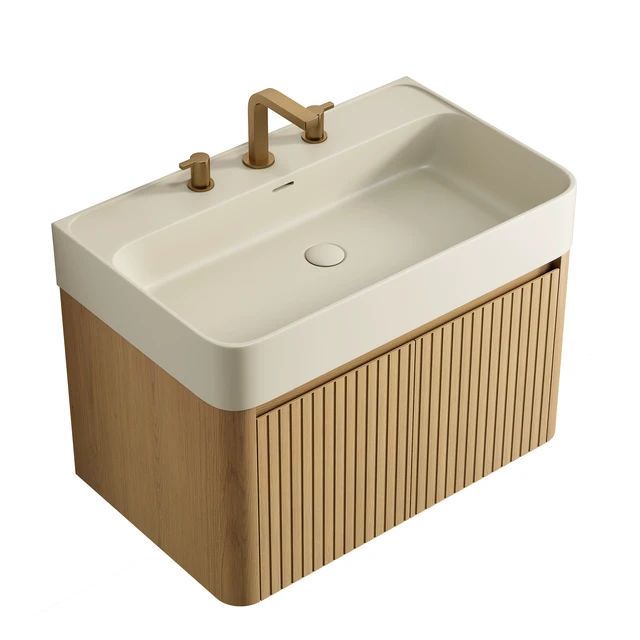 Alt view image 4 of 6 - 30 Inch Vanity and Sink, Floating Storage Cabinet Solid Surface Integrated Basin with Pre Drilled Faucet Holes