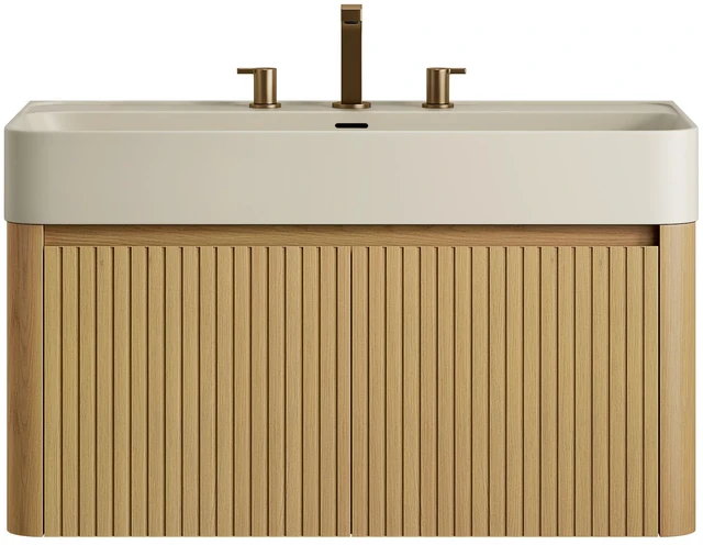 Alt view image 2 of 5 - 36 Inch Vanity and Sink, Floating Storage Cabinet Solid Surface Integrated Basin with Pre Drilled Faucet Holes