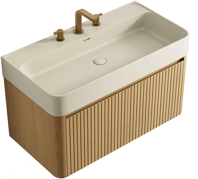 Alt view image 3 of 5 - 36 Inch Vanity and Sink, Floating Storage Cabinet Solid Surface Integrated Basin with Pre Drilled Faucet Holes
