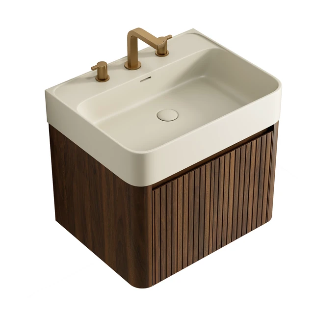 Alt view image 4 of 6 - 24 Inch Vanity and Sink, Floating Storage Cabinet Solid Surface Integrated Basin with Pre Drilled Faucet Holes