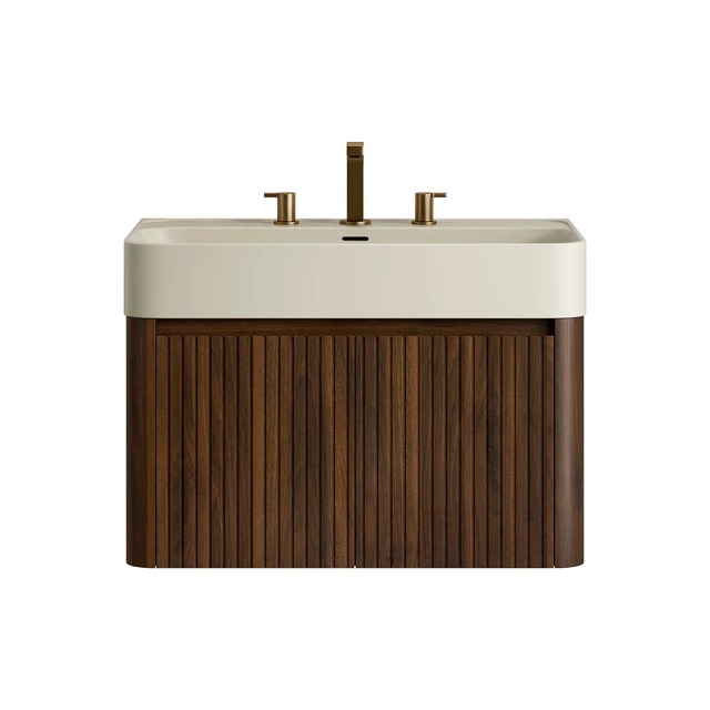 Alt view image 3 of 6 - 30 Inch Vanity and Sink, Floating Storage Cabinet Solid Surface Integrated Basin with Pre Drilled Faucet Holes