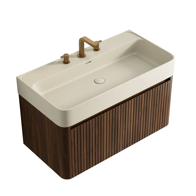 Alt view image 4 of 6 - 36 Inch Vanity and Sink, Floating Storage Cabinet Solid Surface Integrated Basin with Pre Drilled Faucet Holes