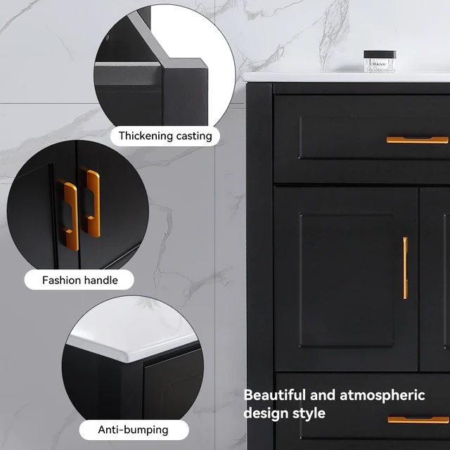Alt view image 7 of 7 - 48 Inch Vanity Abundant Storage Cabinet Soft Close Doors and 4 Drawers Excluding the Ceramic Basin, Black, MDF