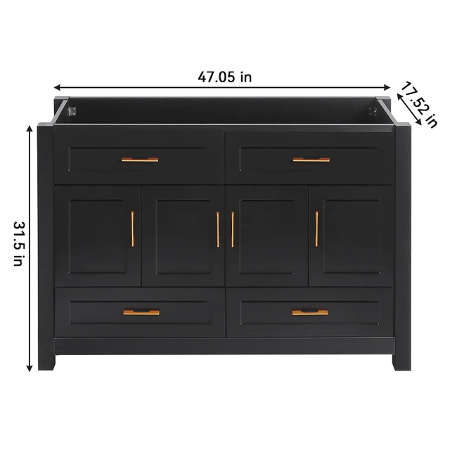 Alt view image 3 of 7 - 48 Inch Vanity Abundant Storage Cabinet Soft Close Doors and 4 Drawers Excluding the Ceramic Basin, Black, MDF