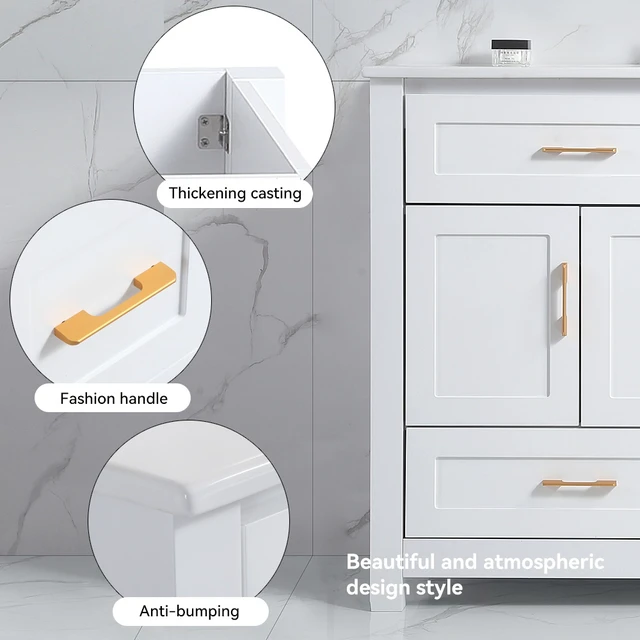 Alt view image 4 of 7 - 48 Inch Vanity, Abundant Storage Cabinet Soft Close Doors and 4 Drawers Excluding the Ceramic Basin, White, MDF