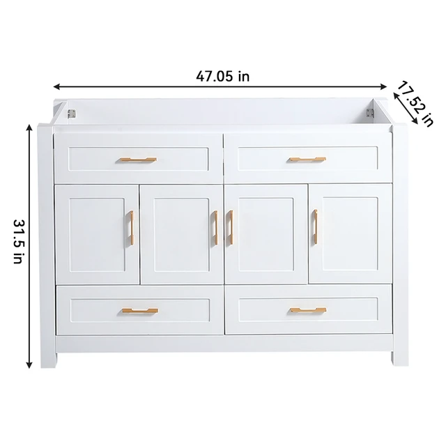 Alt view image 3 of 7 - 48 Inch Vanity, Abundant Storage Cabinet Soft Close Doors and 4 Drawers Excluding the Ceramic Basin, White, MDF
