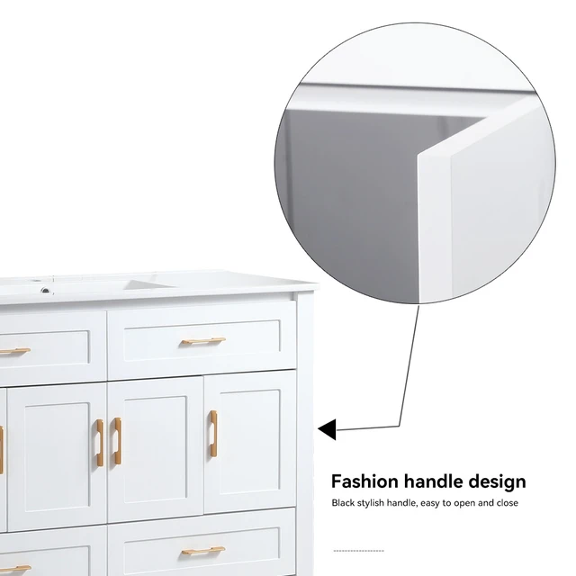 Alt view image 5 of 7 - 48 Inch Vanity, Abundant Storage Cabinet Soft Close Doors and 4 Drawers Excluding the Ceramic Basin, White, MDF