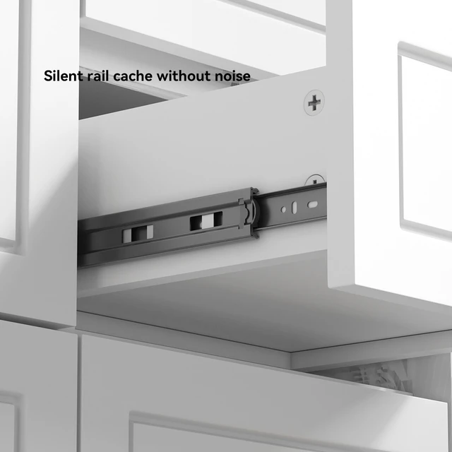 Alt view image 4 of 7 - Inchwhite Vanity Abundant Storage Cabinet Soft Close Doors and 4 Drawers Excluding the Ceramic Basin, White, MDF